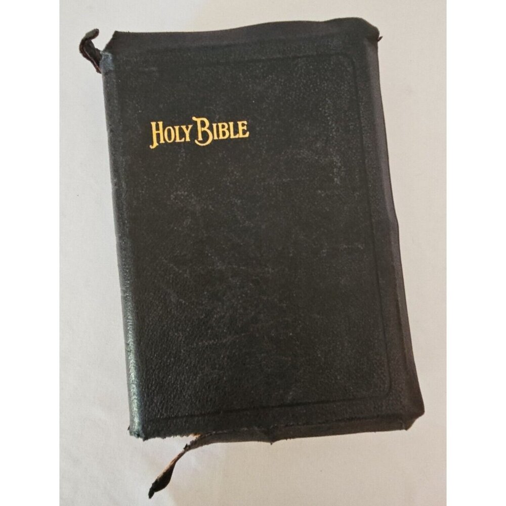 1940s Holy Bible Self Pronouncing KJV Black Leather Bound Illustrated Nelson